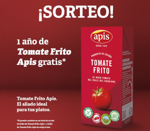 sorteo de Apis de 2 premios de 1 año de tomate frito