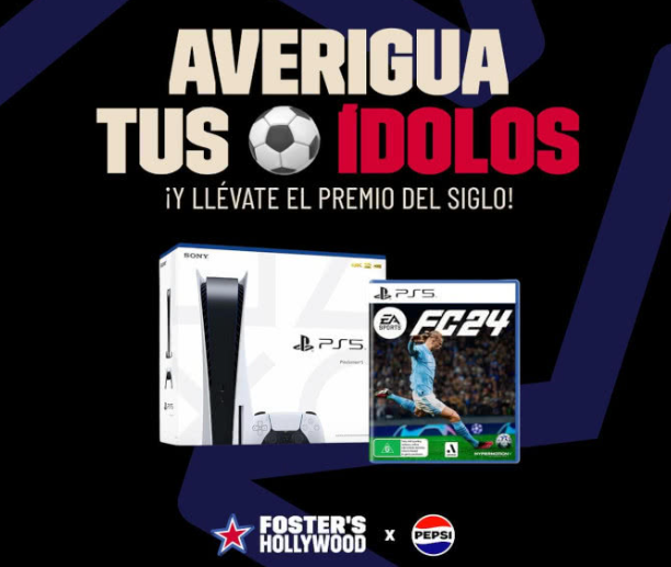 Sorteo de Pepsi y Fosters Hollywood de 4 PS5 + 4 juegos