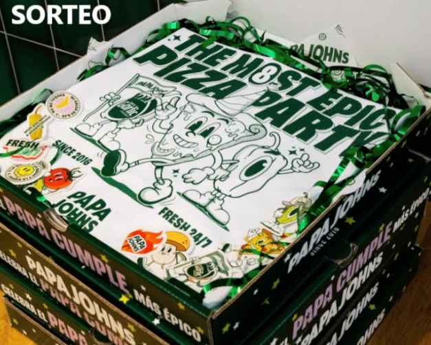 Sorteo de Papa Johns para ganar uno de 26 packs de pizza y merch